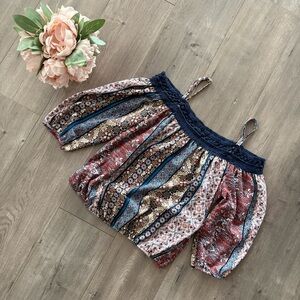 New IZ Beyer Boho Pattern Lace Off Shoulder Blouse
